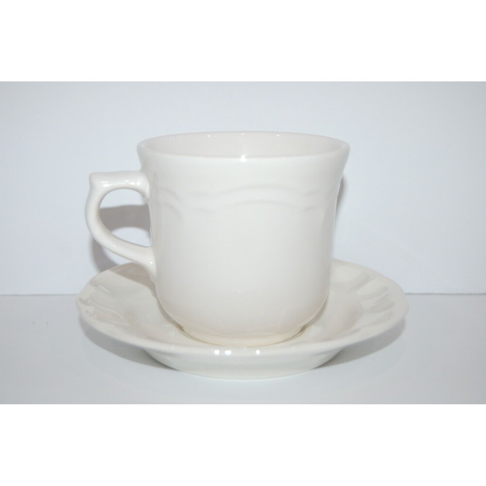 VINTAGE PFALTZGRAFF GAZEBO WHITE CUP AND SAUCER SET - CLASSIC STONEWARE TEACUP